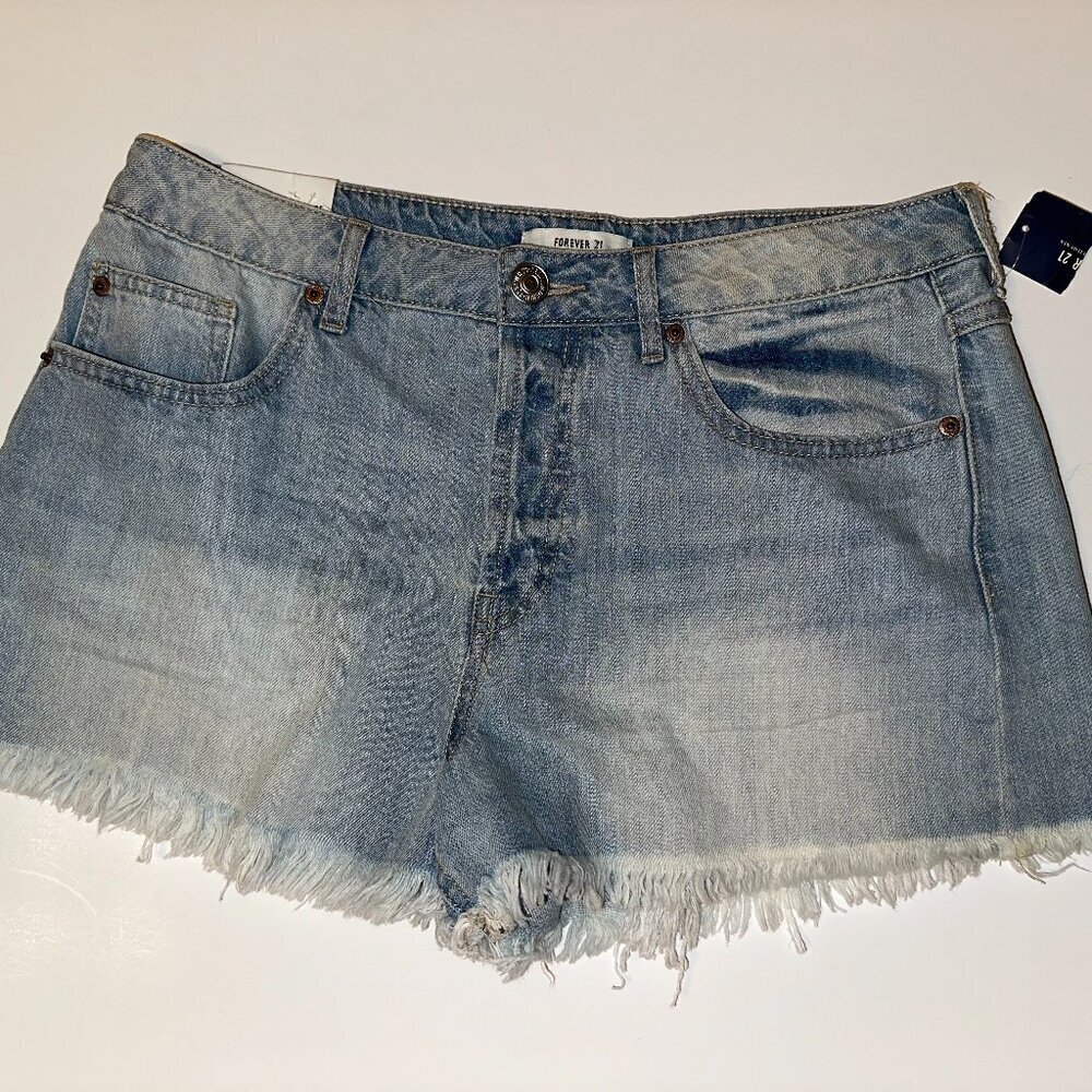 Forever 21 Women’s Mid Rise Cut Off Denim Shorts Size 28 Blue 2” Inseam Casual S